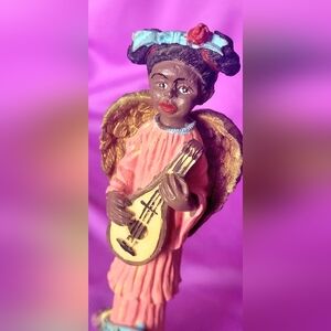 African angel figurine playing lute approx 6" tall